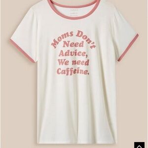 Torrid Mom Needs Caffeine Classic Fit Ringer Tee Shirt Ivory Plus Sz 2 2X 18 20